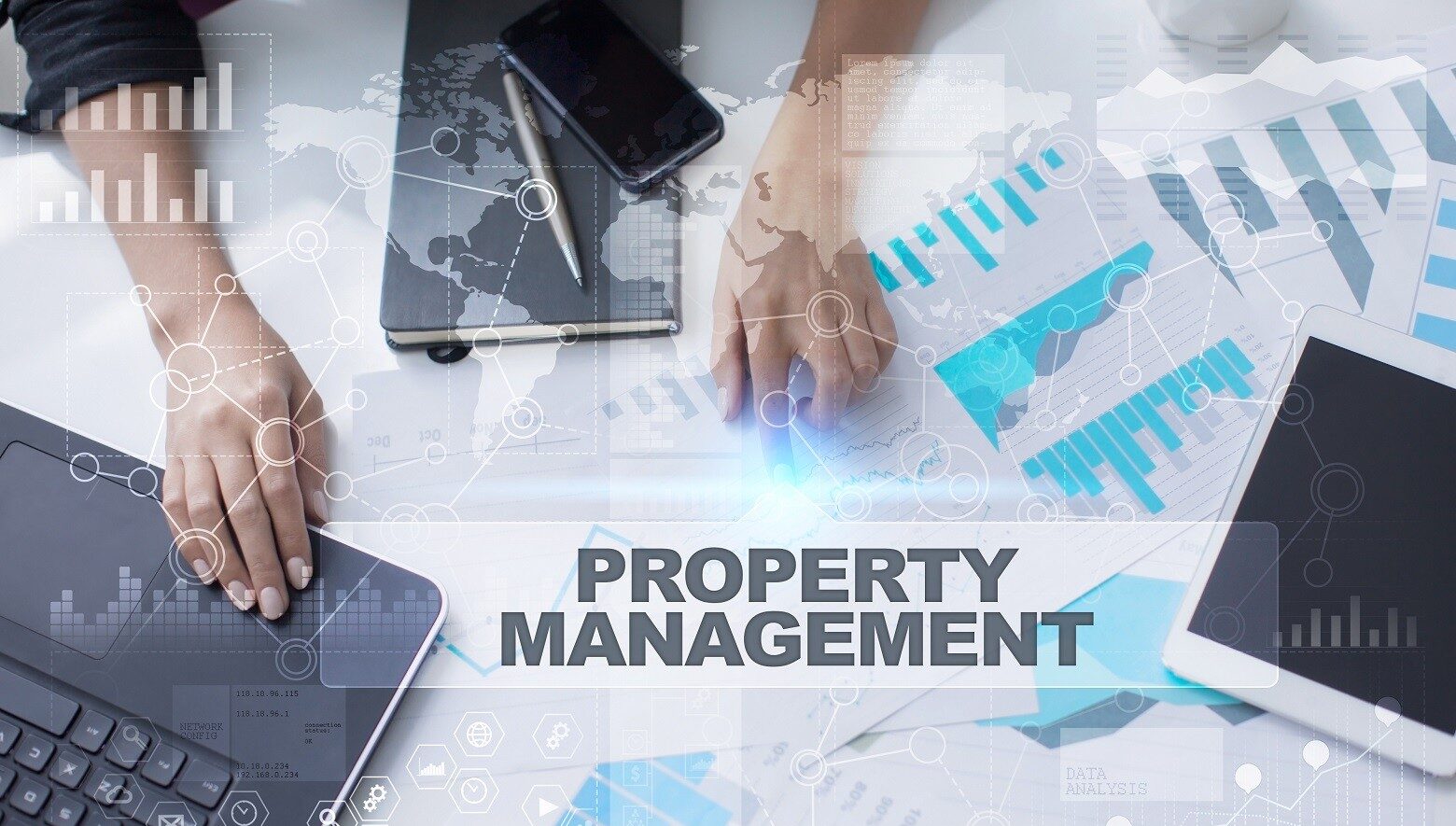 Woman working with documents, Tablet pc and notebook. Property management Concept.