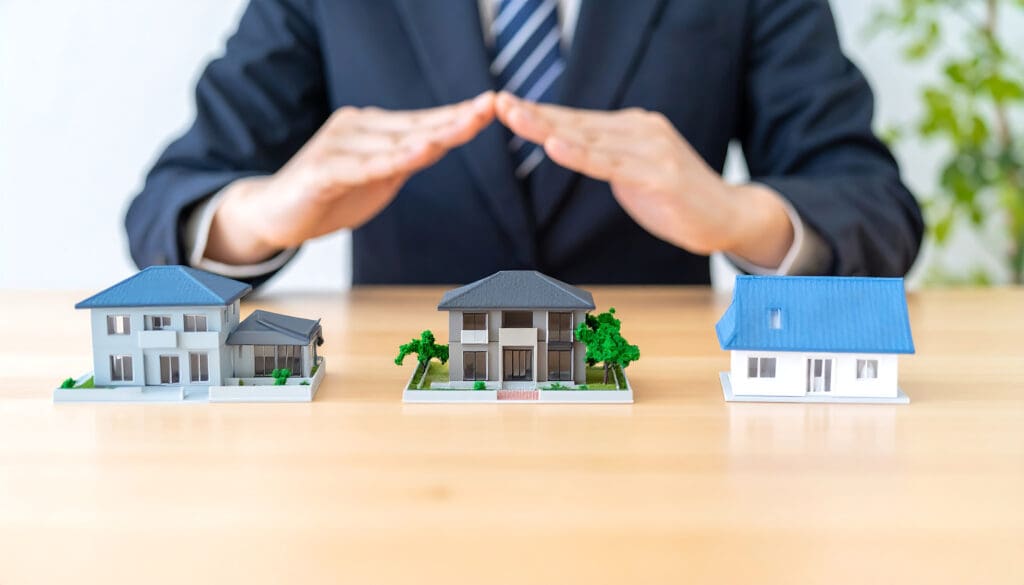 Business owner with hands around model buildings – selling a commercial contracting business in Florida
